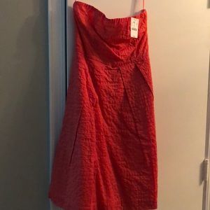 Strapless summer watermelon color linen dress